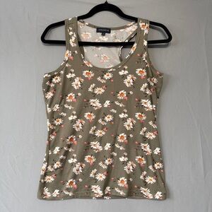 Warehouse One Womens Floral Tank Medium Sage Green Stretch Layers Forest Fairy